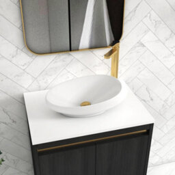 Royal Bathrooms Orion 600mm Hale Black Floor Standing Plain White Countertop Vanity Unit 2 Drawer With Nova Basin & Brushed Brass Accent Trim - thumbnail 5