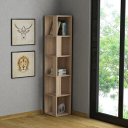 Decortie Piano Modern Corner Bookcase Shelving Unit Tall Display Unit Corner Shelf Oak 158.9Cm - thumbnail 1