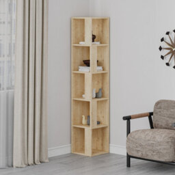 Decortie Piano Modern Corner Bookcase Shelving Unit Tall Display Unit Corner Shelf Oak 158.9Cm - thumbnail 5