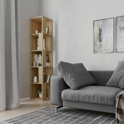Decortie Piano Modern Corner Bookcase Shelving Unit Tall Display Unit Corner Shelf Oak 158.9Cm - thumbnail 4