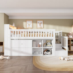 Btm 3Ft Wooden Storage Bed 90X190Cm, With Colourful Led Strips, 2 Drawers   Compartments, Pine Mdf, White - thumbnail 4