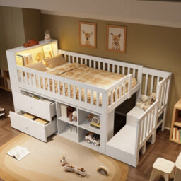 Btm 3Ft Wooden Storage Bed 90X190Cm, With Colourful Led Strips, 2 Drawers   Compartments, Pine Mdf, White - thumbnail 5