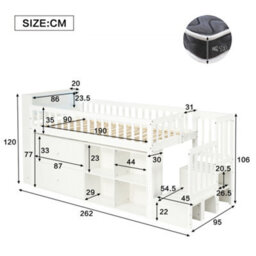 Btm 3Ft Wooden Storage Bed 90X190Cm, With Colourful Led Strips, 2 Drawers   Compartments, Pine Mdf, White - thumbnail 7
