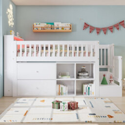 Btm 3Ft Wooden Storage Bed 90X190Cm, With Colourful Led Strips, 2 Drawers   Compartments, Pine Mdf, White - thumbnail 2