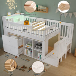 Btm 3Ft Wooden Storage Bed 90X190Cm, With Colourful Led Strips, 2 Drawers   Compartments, Pine Mdf, White - thumbnail 8