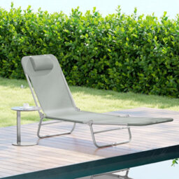 Outsunny Sun Lounger Foldable Reclining Chair With Headrest Light Grey - thumbnail 9