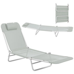 Outsunny Sun Lounger Foldable Reclining Chair With Headrest Light Grey - thumbnail 2