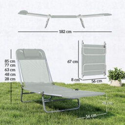 Outsunny Sun Lounger Foldable Reclining Chair With Headrest Light Grey - thumbnail 3