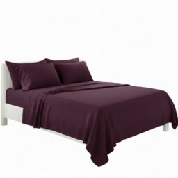 Plain Poly Cotton Easy Care Fitted Flat Sheet Matching Pillowcases Set Plum - thumbnail 2
