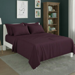 Plain Poly Cotton Easy Care Fitted Flat Sheet Matching Pillowcases Set Plum