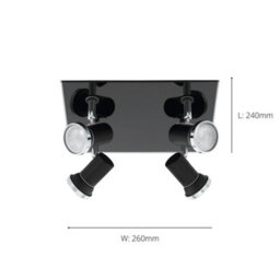 Eglo Tamara 1 Black Steel 4-Light Adjustable Ceiling Spotlight  - Ip44 Rated For Bathroom (D) 26Cm - thumbnail 4