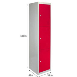 3 Door Metal Storage Lockers, Flatpacked Red X Grey - thumbnail 2