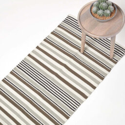 Homescapes Modern Black Grey Scandinavian Style Striped Cotton Rug, 66 X 200 Cm - thumbnail 1