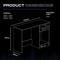 Xrocker X Rocker Octane 110Cm Gaming Desk With Drawer - Blue - thumbnail 7