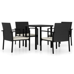 Berkfield 5 Piece Outdoor Dining Set Poly Rattan Black - thumbnail 2