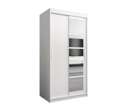 Arte Modern White Roma I Sliding Door Wardrobe W1000mm H2000mm D620mm Mirrored Sleek Storage Solution - image 1