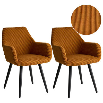 Beliani Set Of 2 Dining Chairs Mori Corduroy Orange - image 1