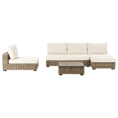 Beliani Garden Lounge Set With Table 4 Seater Varallo Left Hand Modular Rattan Grey - image 1
