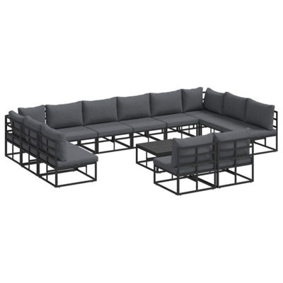 Berkfield Modern Garden Sofa Set With Cushion 13 Pcs Black Aluminium