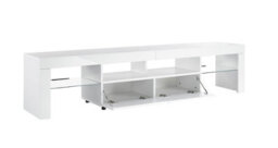 MMT Funiture Designs Modern White 200Cm Matt Gloss Tv Stand Cabinet Suitable For 55 - 80 Inch 4K Led Flat Screen Tv's Glass Shelves - thumbnail 2