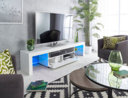 MMT Funiture Designs Modern White 200Cm Matt Gloss Tv Stand Cabinet Suitable For 55 - 80 Inch 4K Led Flat Screen Tv's Glass Shelves - thumbnail 1