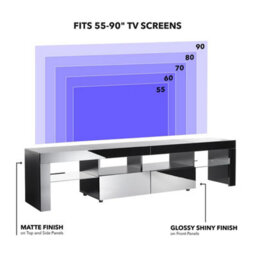 MMT Funiture Designs Modern White 200Cm Matt Gloss Tv Stand Cabinet Suitable For 55 - 80 Inch 4K Led Flat Screen Tv's Glass Shelves - thumbnail 3
