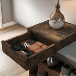 Pirlo Plush Industrial Shoe Storage Bench With 3 Open Shelves Rustic Brown - thumbnail 8