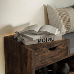 Pirlo Plush Industrial Shoe Storage Bench With 3 Open Shelves Rustic Brown - thumbnail 3