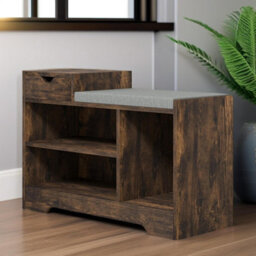 Pirlo Plush Industrial Shoe Storage Bench With 3 Open Shelves Rustic Brown - thumbnail 4