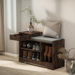 Pirlo Plush Industrial Shoe Storage Bench With 3 Open Shelves Rustic Brown - thumbnail 1