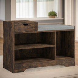Pirlo Plush Industrial Shoe Storage Bench With 3 Open Shelves Rustic Brown - thumbnail 7