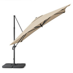 Living And Home 3M Large Square Canopy Rotatable Tilting Garden Rome Umbrella Cantilever Parasol With Square Fillable Base, Beige - thumbnail 3