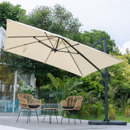 Living And Home 3M Large Square Canopy Rotatable Tilting Garden Rome Umbrella Cantilever Parasol With Square Fillable Base, Beige - thumbnail 2