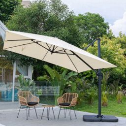 Living And Home 3M Large Square Canopy Rotatable Tilting Garden Rome Umbrella Cantilever Parasol With Square Fillable Base, Beige - thumbnail 1