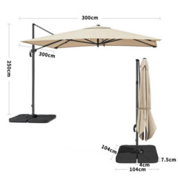 Living And Home 3M Large Square Canopy Rotatable Tilting Garden Rome Umbrella Cantilever Parasol With Square Fillable Base, Beige - thumbnail 5