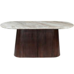 Ajmer Natural Marble Stone Oval Dining Table With Storage 6 To 8 Seater 170Cm - thumbnail 4