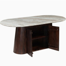 Ajmer Natural Marble Stone Oval Dining Table With Storage 6 To 8 Seater 170Cm - thumbnail 3