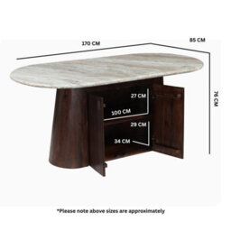 Ajmer Natural Marble Stone Oval Dining Table With Storage 6 To 8 Seater 170Cm - thumbnail 6