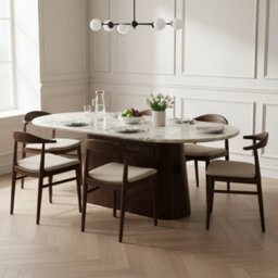 Ajmer Natural Marble Stone Oval Dining Table With Storage 6 To 8 Seater 170Cm - thumbnail 1