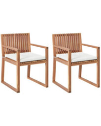 Beliani Living Set Of 2 Cushioned Garden Dining Chairs In Light Brown Acacia Wood With Off-White Cushions - thumbnail 2