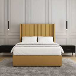 REGIONAL FURNISHINGS Mustard Plush Velvet Divan Bed Set Upholstered 54Inch Headboard 2Drawers Footend & No Mattress In Double King 4Ft 6Ft Sizes - thumbnail 3
