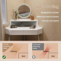 Woltu Dressing Table Corner Vanity Makeup Desk With Mirror 3-Color Led Lights - thumbnail 6