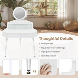 Woltu Dressing Table Corner Vanity Makeup Desk With Mirror 3-Color Led Lights - thumbnail 3