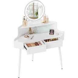 Woltu Dressing Table Corner Vanity Makeup Desk With Mirror 3-Color Led Lights - thumbnail 2