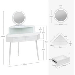 Woltu Dressing Table Corner Vanity Makeup Desk With Mirror 3-Color Led Lights - thumbnail 5