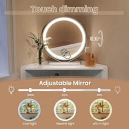 Woltu Dressing Table Corner Vanity Makeup Desk With Mirror 3-Color Led Lights - thumbnail 4