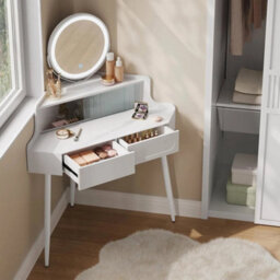 Woltu Dressing Table Corner Vanity Makeup Desk With Mirror 3-Color Led Lights