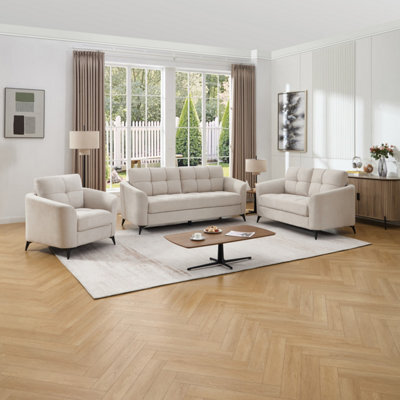 More4Homes Solna 1+2+3 Seater Scandi Style Fabric Living Room Sofa Set (Beige) - image 1