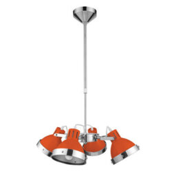 Orsina Bold Orange Multi-Pendant Ceiling Light, Chrome Stem With 4 Adjustable Shades, Glossy Hanging Fixture