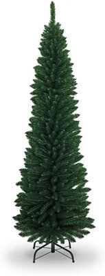 Shatchi 7Ft Artificial Flocked Slim Christmas Pencil Green Tree Holiday Home Decorations With Pointed Tips And Metal Stand - image 1